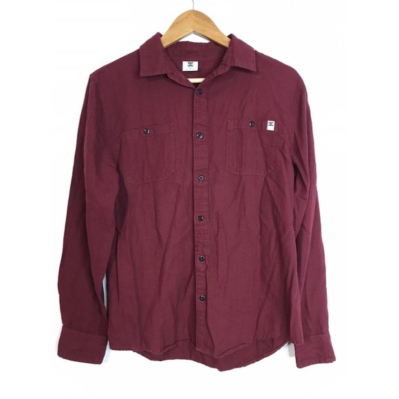 DC Skate Brand Red Men's Medium Button Long Sleeve Shirt - Picture 1 of 5